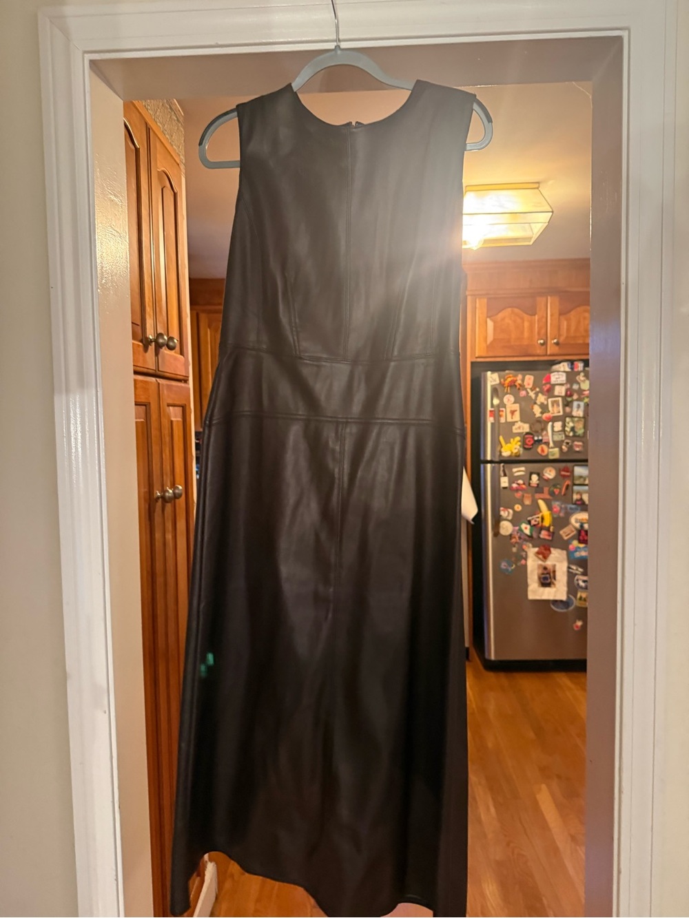 Ann Taylor Black Faux Leather Sleeveless Midi Dress